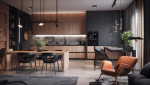 cucina domestica di lusso con elegante design in legno generata da ai Empresa de reformas de locales