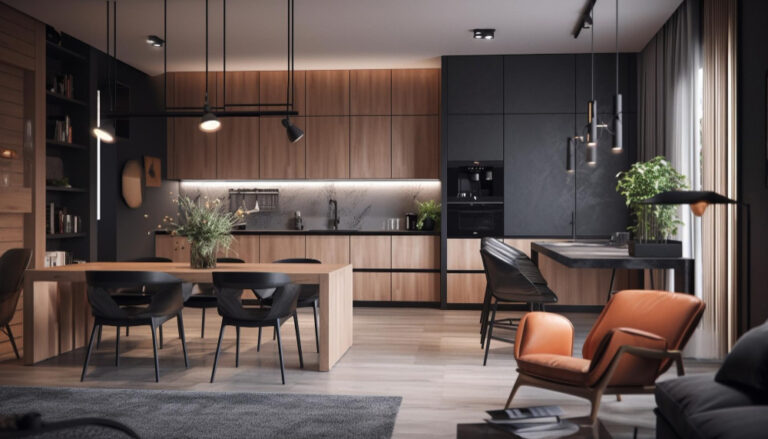 cucina domestica di lusso con elegante design in legno generata da ai ¿Cuánto cuesta reformar una cocina en Madrid?